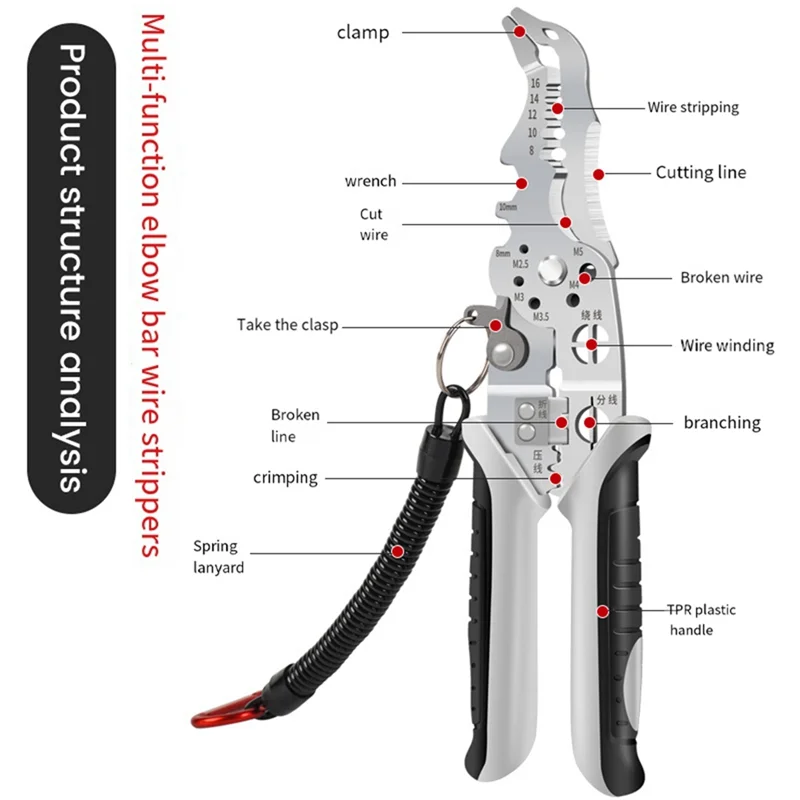 

J1UL1N Wire Stripper Tool Electricians Wire Cutter For Wire Cutting Winding Pulling Easy Install Easy To Use