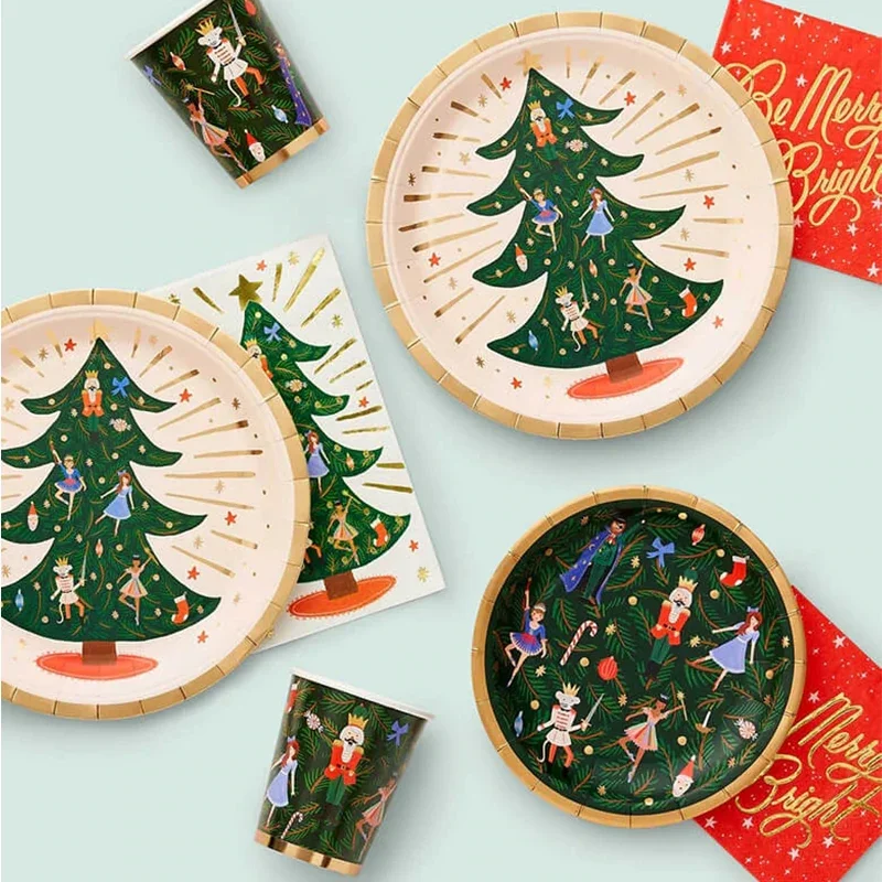 Merry Christmas 7inch 9inch round dinnerware Christmas tree shape party disposable party paper plates