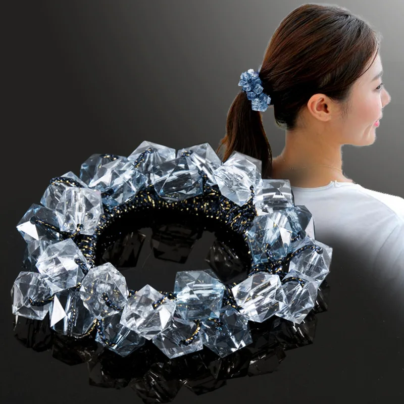 

Crystal Headdress Flower Hair Rope Elegant Female Updo Horse Tail Hair Ring Hand Channeling Hair Accessories for Women Tiara