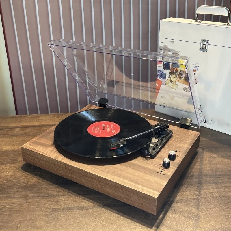 Vinyl Record Player Vintage Jukebox Gramophone Built-In Dual Speakers Speaker Desktop With Acrylic Dust Cover US Plug