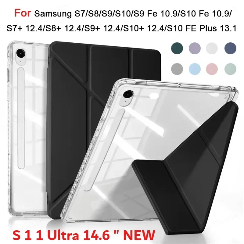 

For Samsung Galaxy Tab S11 Ultra S7 S8 S9 11 S10 FE 10.9 Plus 13.1 12.4 Inch A9 8.7 A9 Plus Clear with Pencil Holder Cover