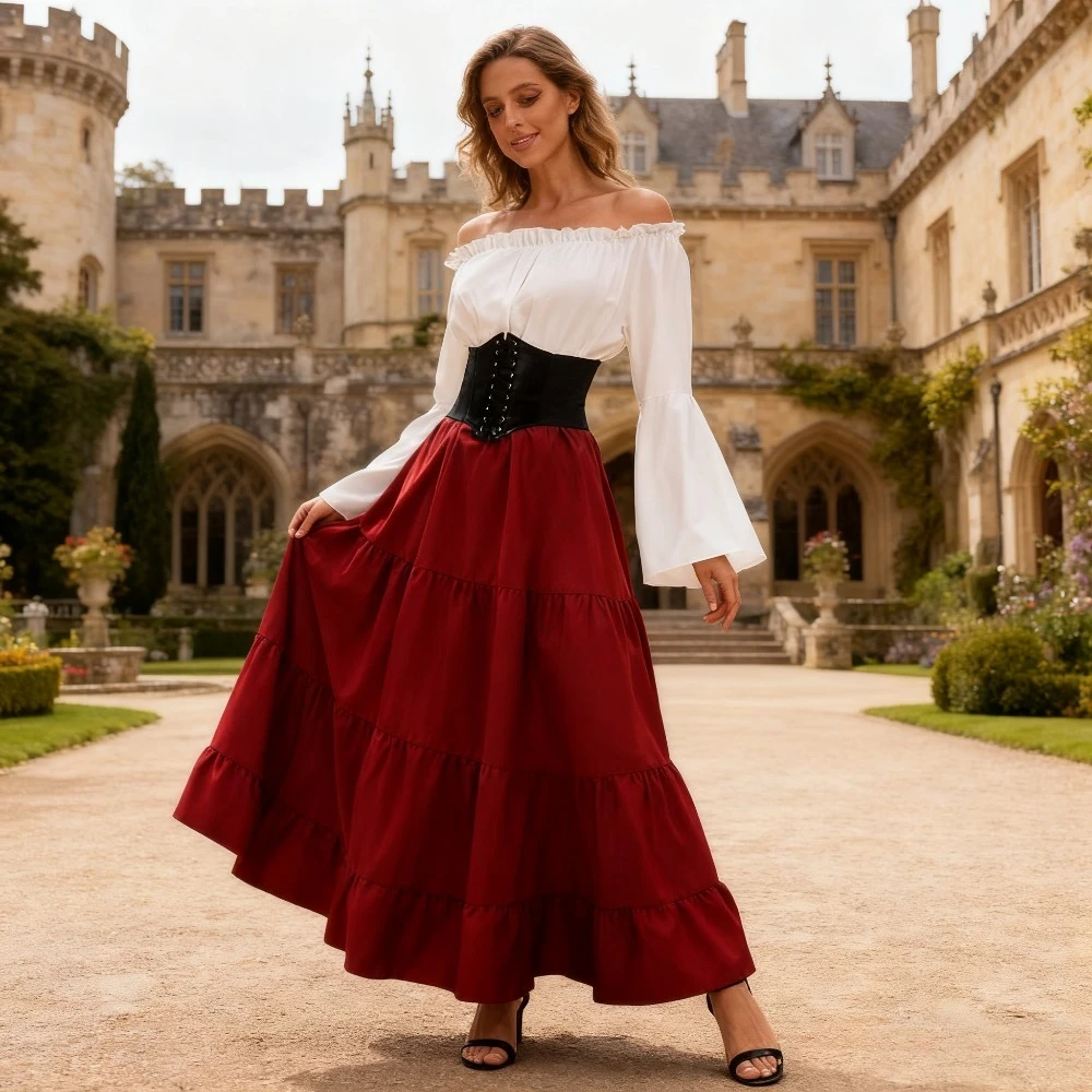 

Queen's Gown - Medieval Court Dress with Elegant Train for Banquet Performances & Renaissance Balls