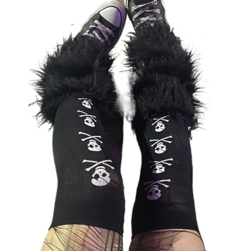 Gothic Cosplay Skull Print Fashionable Street Wear Y2K Style Retro Harajuku White Punk Knee High Socks Retro 2000s Emo Girl view 4