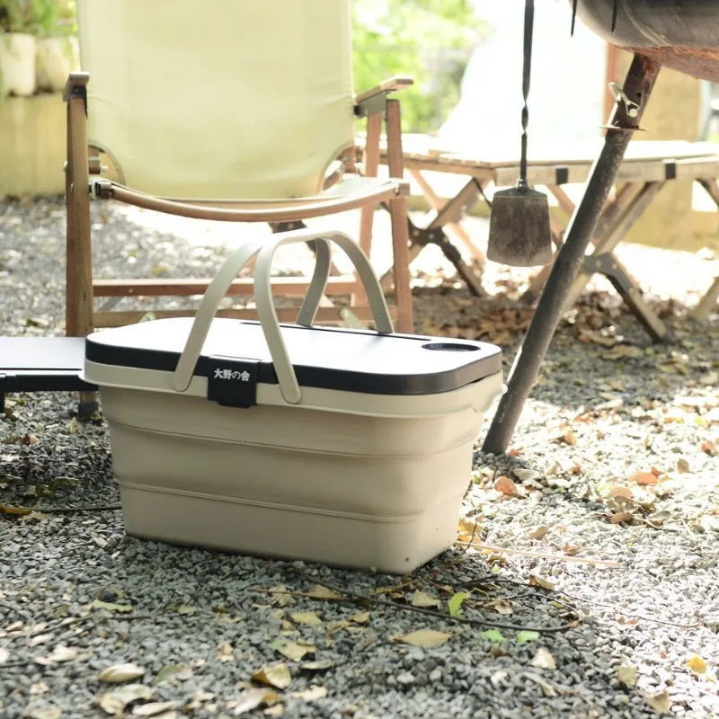 Outdoor Camping Storage Basket Picnic Portable Foldable Table Board Field Camping Water Carrying Basket Outdoor Folding Box