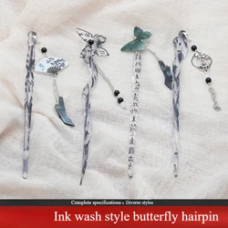 Retro Themed Calligraphy Butterfly Traditional Tassel Antique Style Hairpin Women Horse Face Skirt Braided Hair Accessories