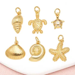 OCESRIO Trendy Small Starfish Shell Charms for Bracelet Copper Gold Plated CZ Turtles Conch Jewelry Making Supplies chma296