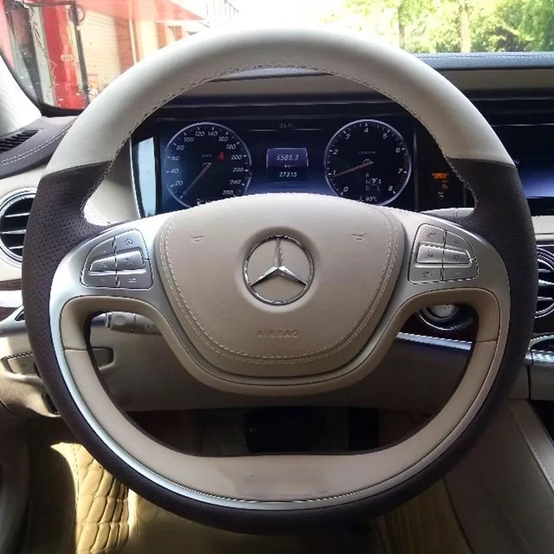 DIY Hand Sewing Steering Wheel Cover for Mercedes Benz S Class S320/S350/S400/S600 Car Genuine Leather Interior Accessories