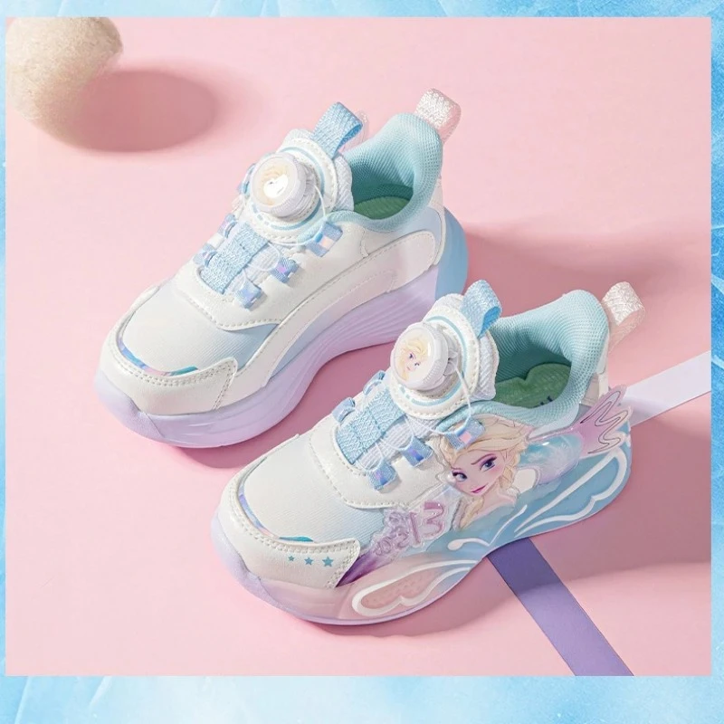 

2025 Girls Light-Up Sneakers, Leather Twist-Knit Running Shoes Cartoon Princess Design Fashion Trend