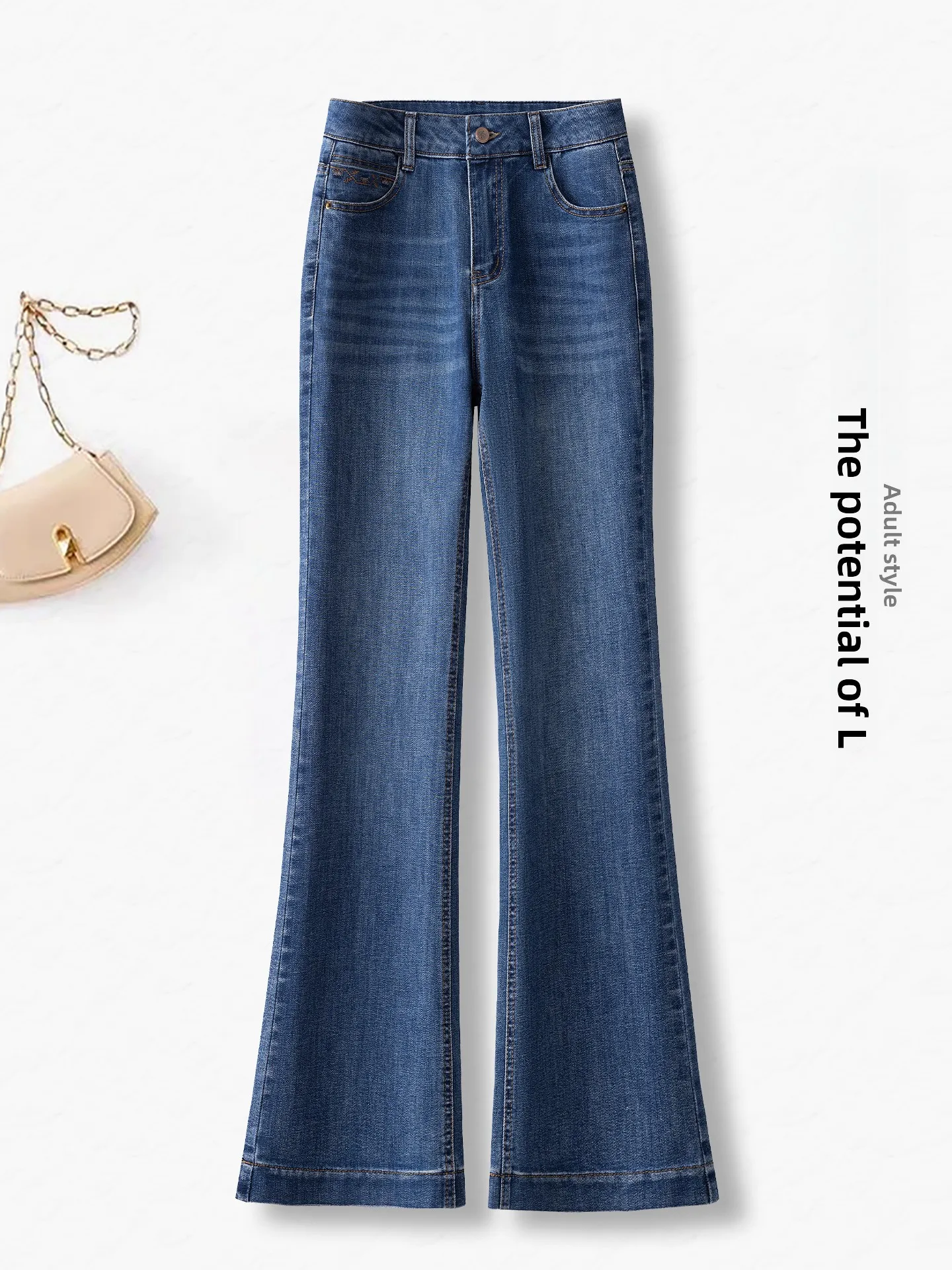 

Женские джинсы-клеш с высокой талией, весна-осень, облегающие, стильные, повседневные, из смесового хлопка и полиэстера, удобные, дышащие