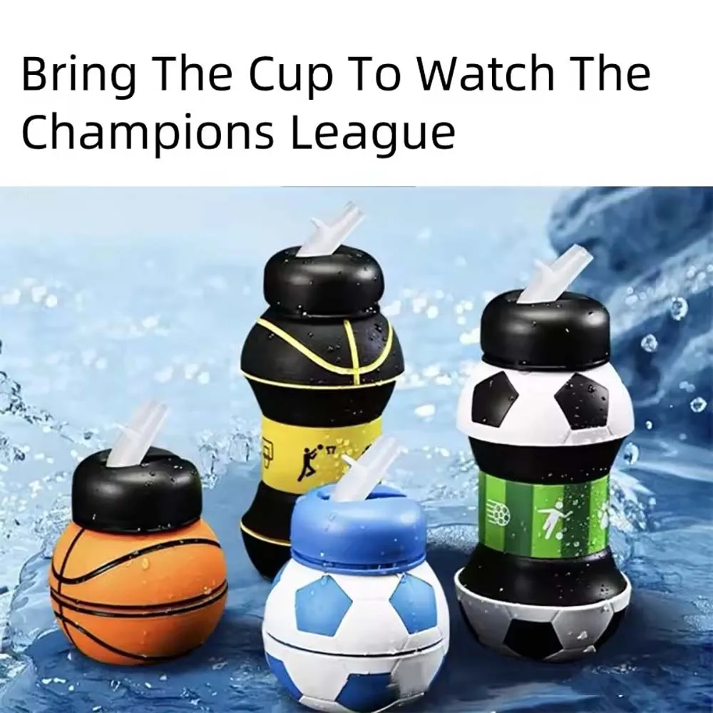 Foldable Football/basketball Silicone Water Bottle, Children/student Outdoor Sports Water Bottle. Supports Mass Customization