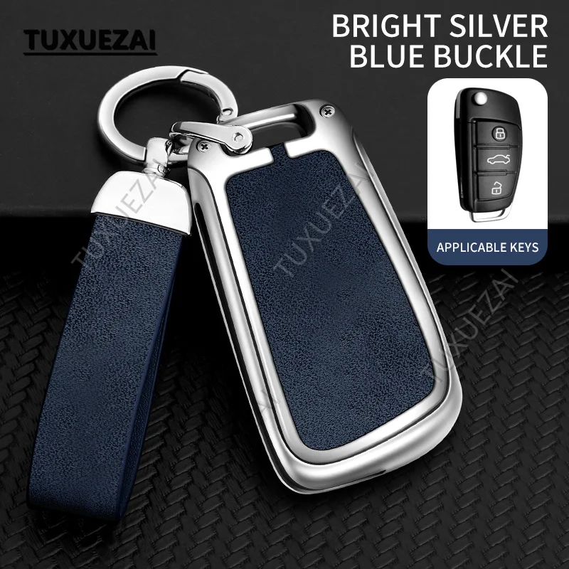 Car Remote Key Cover For Audi D 3 buttons C5 C6 8L 8P Q3 8L 8V S3 A3 A4 A5 Zinc alloy+leather Case Holder Protector Accessories