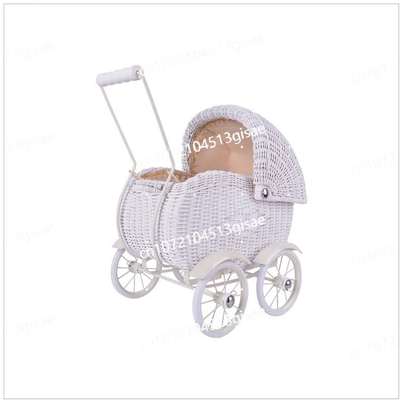 Rattan Hand-Pushed Walker Baby Hand-Held Walking Four-Wheel Toy Children's Room Decoration Photo Props