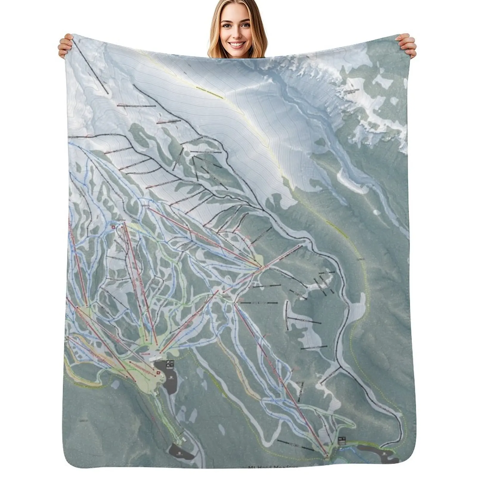 Mt Hood Meadows Resort Trail Map Throw Blanket Blankets For Bed Winter beds bed plaid Bed Thin Beach Blankets