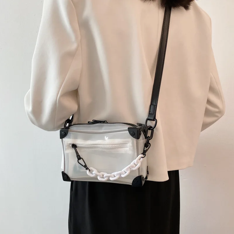 2023 New Reflective Shoulder Bag Chain Single Shoulder Transparent Plastic PVC Small Square Bag Shopping Beach Bag vip luxury