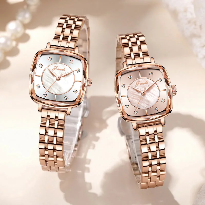 Luxury Diamond Watches Women Rose Gold Leather Waterproof Quartz Watch 2024 New Tonneau Design Original Brand Ladies Watches Red