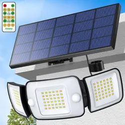 intelamp 6000mah Outdoor Solar Lights 3 Heads Two Motion Sensors Waterproof Bright Wall Street Lamp For Garden Yard Path Garage