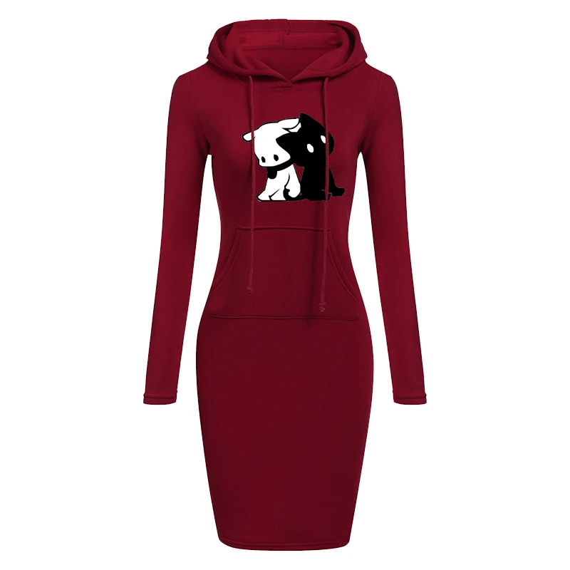 Women Fashion Hooded Sweater Dress Autumn and Winter Long Sleeve Hoodie Dress Slim Fit Pullovers Sweatshirt Dress