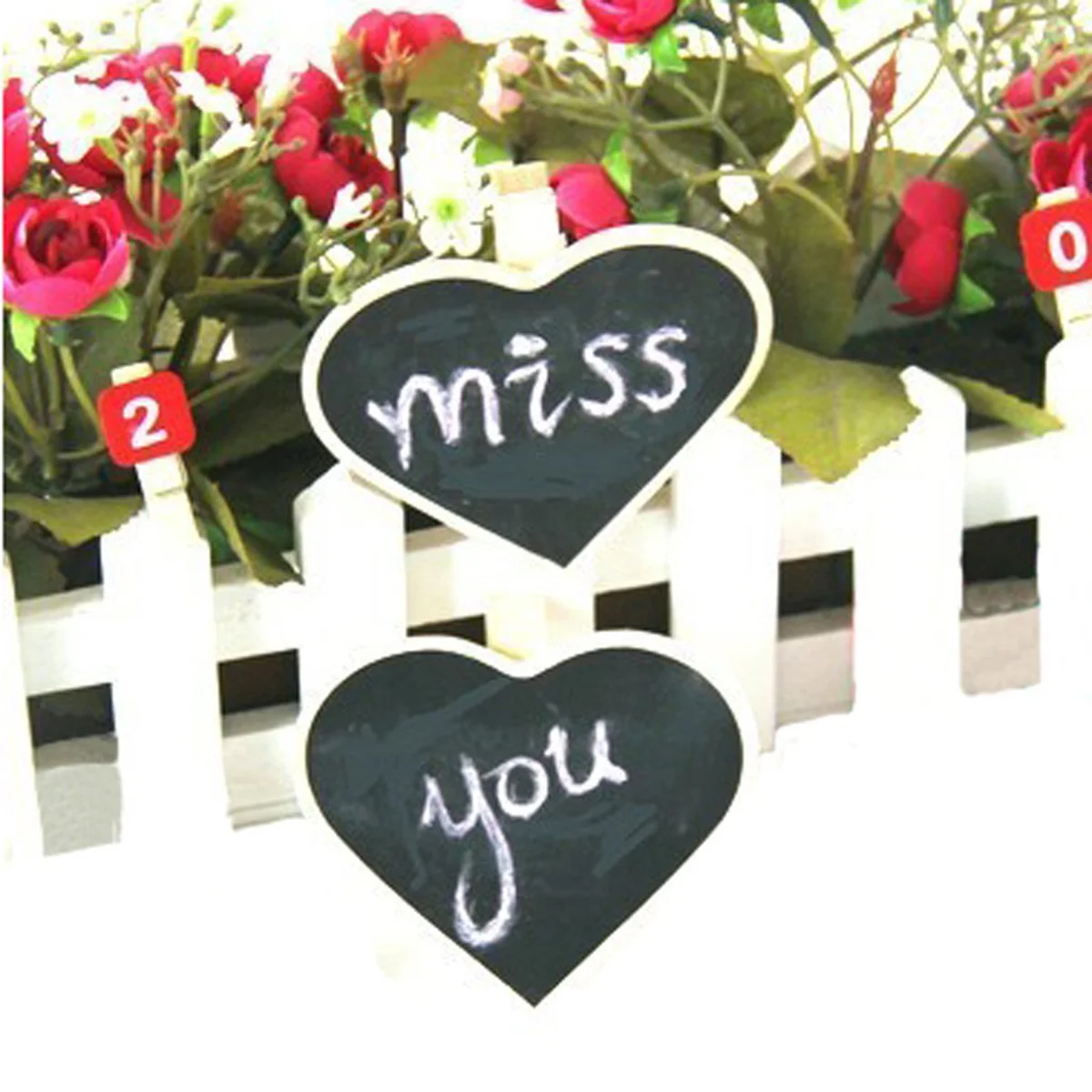 10 Pcs Blackboard Heart Shape Message with Clip Mini Wooden Sign Clothespin Body