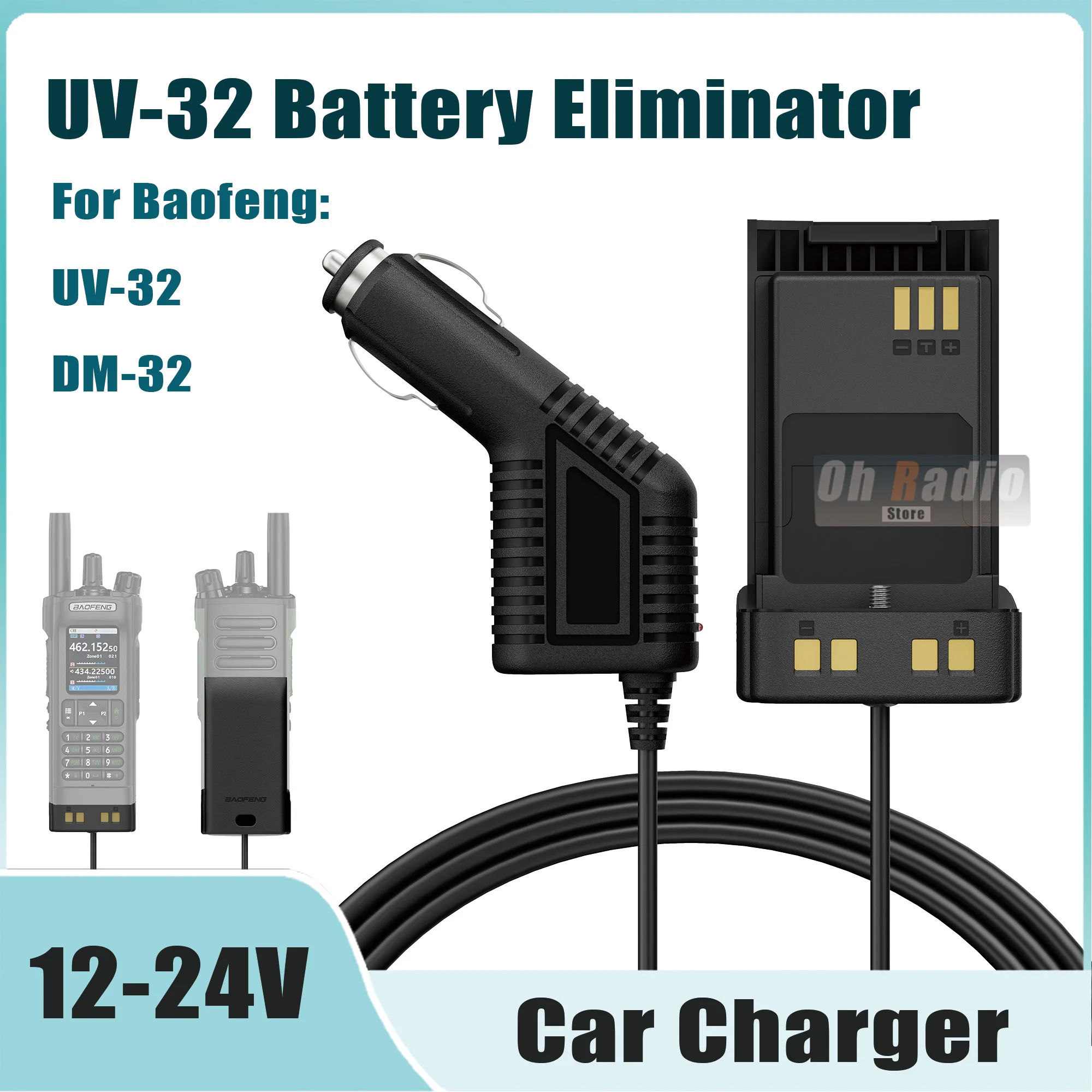 DM-32 Battery Eliminator Baofeng UV-32 Walkie Talkie Car Charger 12-24V Original For DM 32 UV 32 Radios Accessories Replacemnet