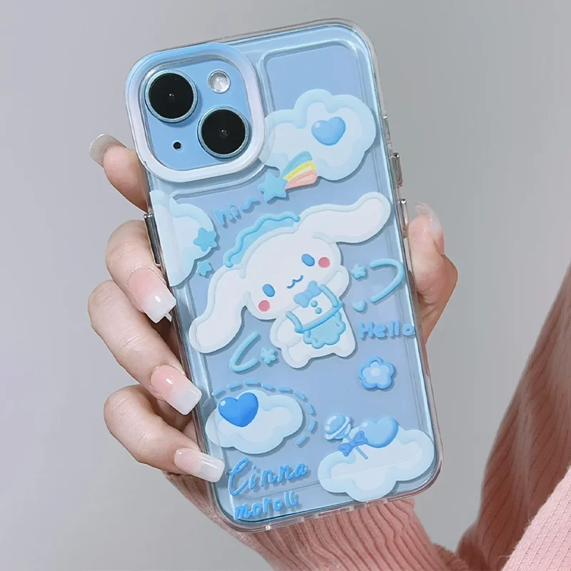 Sanrio Hawaiian Blue Cinnamoroll Cute Phone Case For iPhone 15 14 13 12 11 Pro Max 7 8 Plus SE XR XS MAX Y2K Anti Fall Back Cove