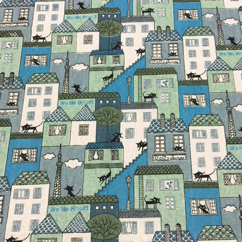Nordic Small House Series Vintage Patchwork Painting Hemp Cotton Linen Fabrics Sewing Textiles Manual Craft Cloth DIY Materials