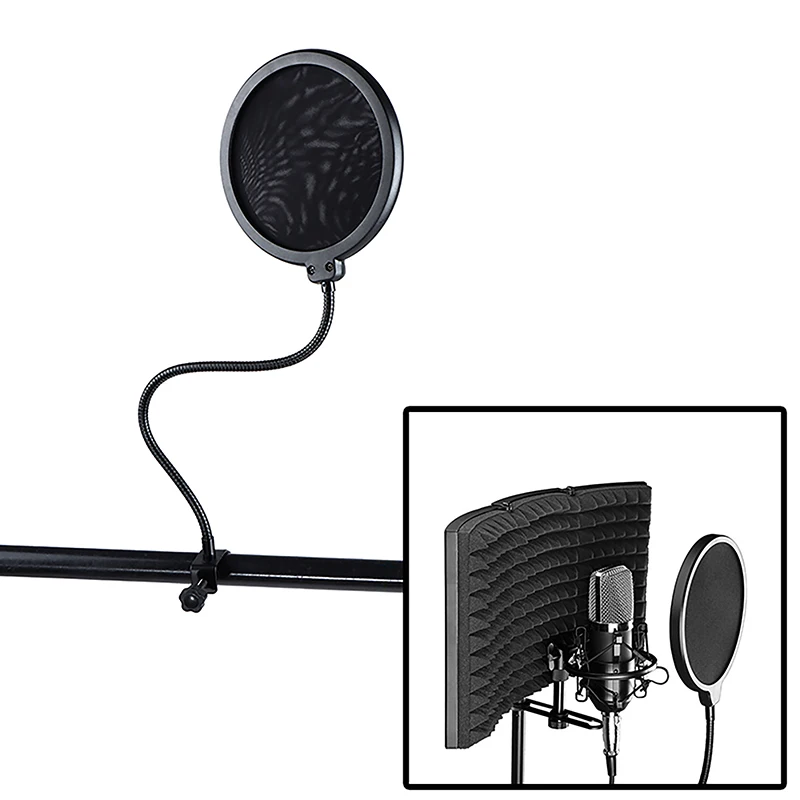 درع ميكروفون لملحقات تسجيل التحدث بطبقة مزدوجة لميكروفون الاستوديو ومرشح البوب مرشح صوت الزجاج الأمامي المرن