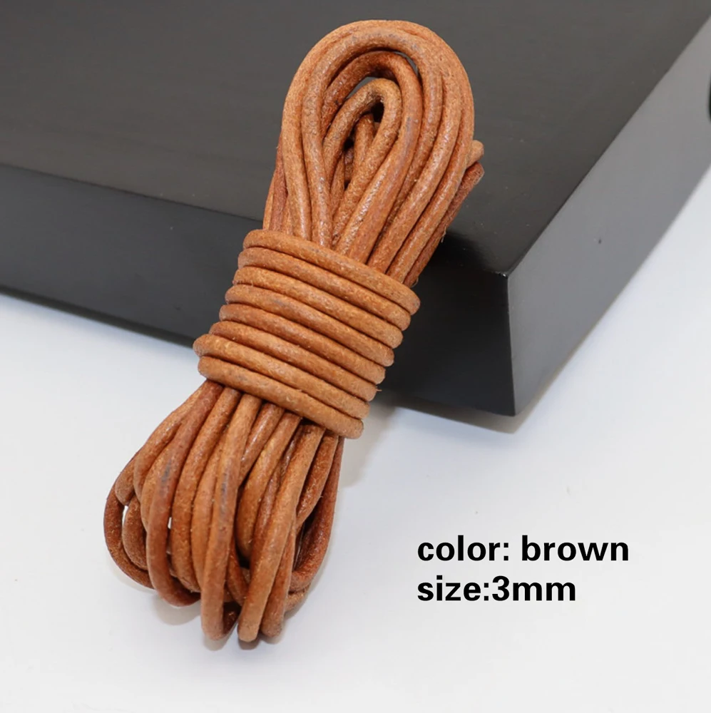 5 Meters Black/Brown/Coffee 3mm Round/Flat Genuine Leather Jewelry Cord String Lace Rope DIY Necklace Bracelet Finding