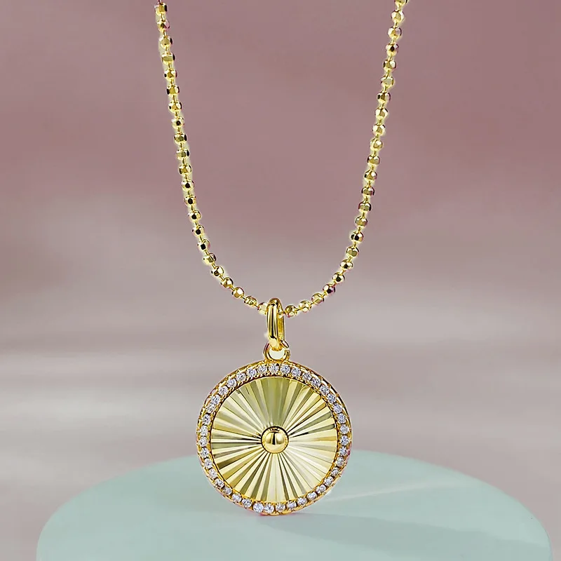 S925 Silver Plated Daily Luxury Brushed Round Card Pendant Fashion Versatile Commuter Necklace Live Broadcast
