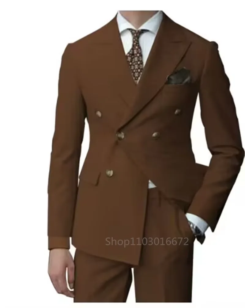 2 قطع الرجال بدل زفاف مجموعة موضة جديدة الرجال بدلة عمل رسمية الذروة التلبيب مزدوجة الصدر السترة بنطلون لحفلة موسيقية