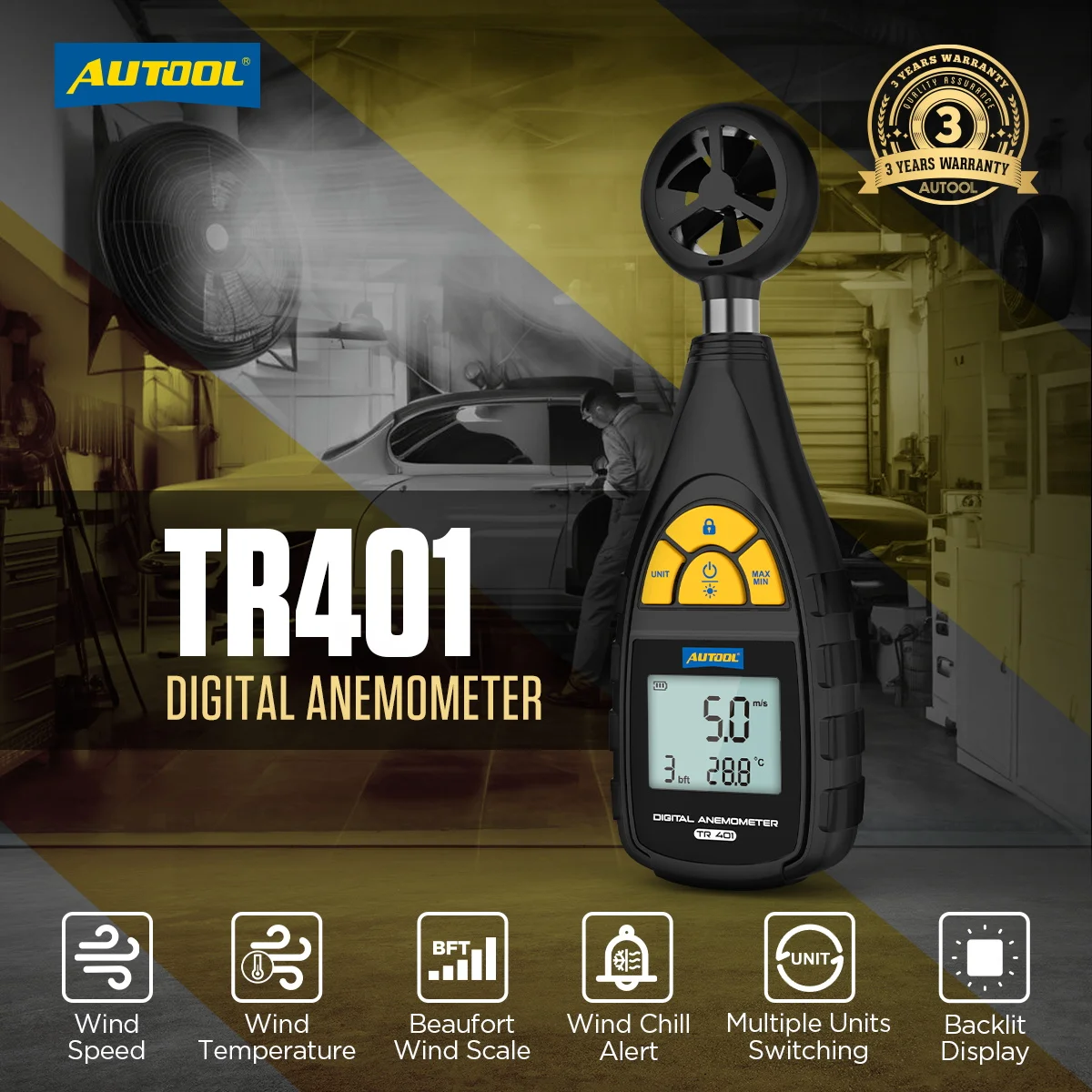 AUTOOL TR401 Portable Air Velocity Temperature Humidity Digital Wind Speed Meter Diagnostic Tools Anemomete  forr car repair