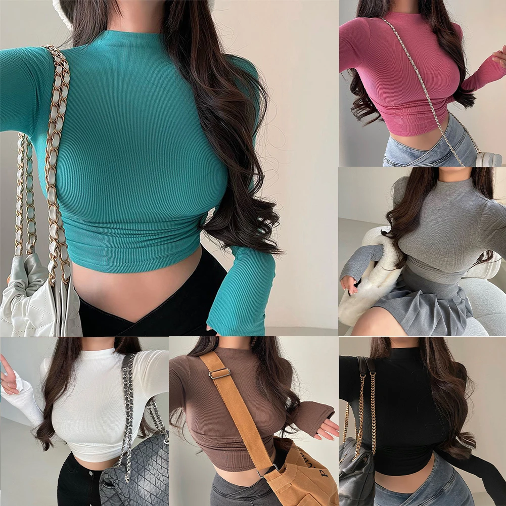 Half Turtleneck Long Sleeve Tee Athletic Top Basic T-shirt Casual Wear Skinny Design Slim Fit L Workout Session