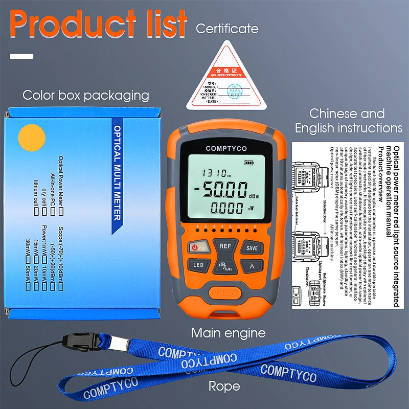 Mini Optical Power Meter M5/M7/MC5/MC7 FTTH Handheld Fiber Optical Cable Test OPM -50~+26/-70~+10dBm With Network Test/LED Light