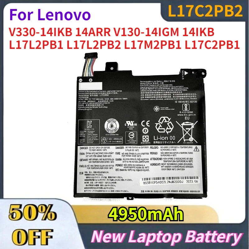 

4950MAH 7.68V L17C2PB2 Laptop Battery For Lenovo V330-14IKB 14ARR V130-14IGM 14IKB L17L2PB1 L17L2PB2 L17M2PB1 L17C2PB1 L17C2PB2