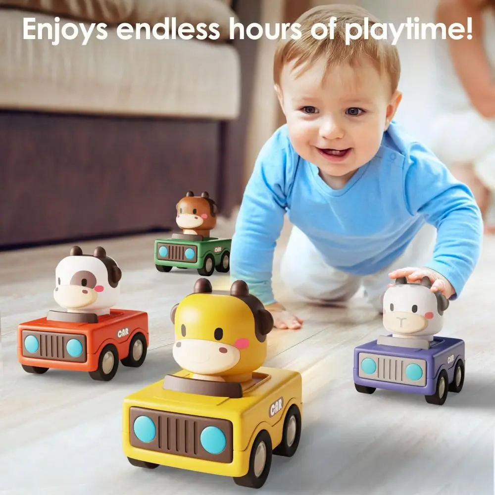 Grappige cartoon druk om mee te gaan auto speelgoed interactieve verjaardagscadeaus baby dier racewagen baby speelvoertuig peuters 1-3