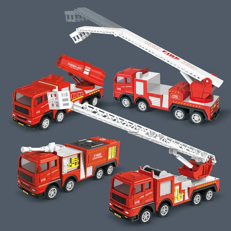 Kids Toy Car Inertia Fire Truck Models Pull Back Sliding Ladder Firetruck Vehicle for Toddler Collection Car Set Kids Boys Gift