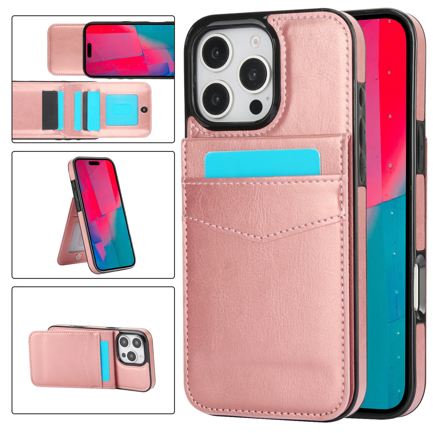 Wallet with Card Holder Kickstand Leather Phone Case for iPhone 16 15 14 11 Pro Max XS XR 7 8 Plus 13 12 Mini Protective Cover