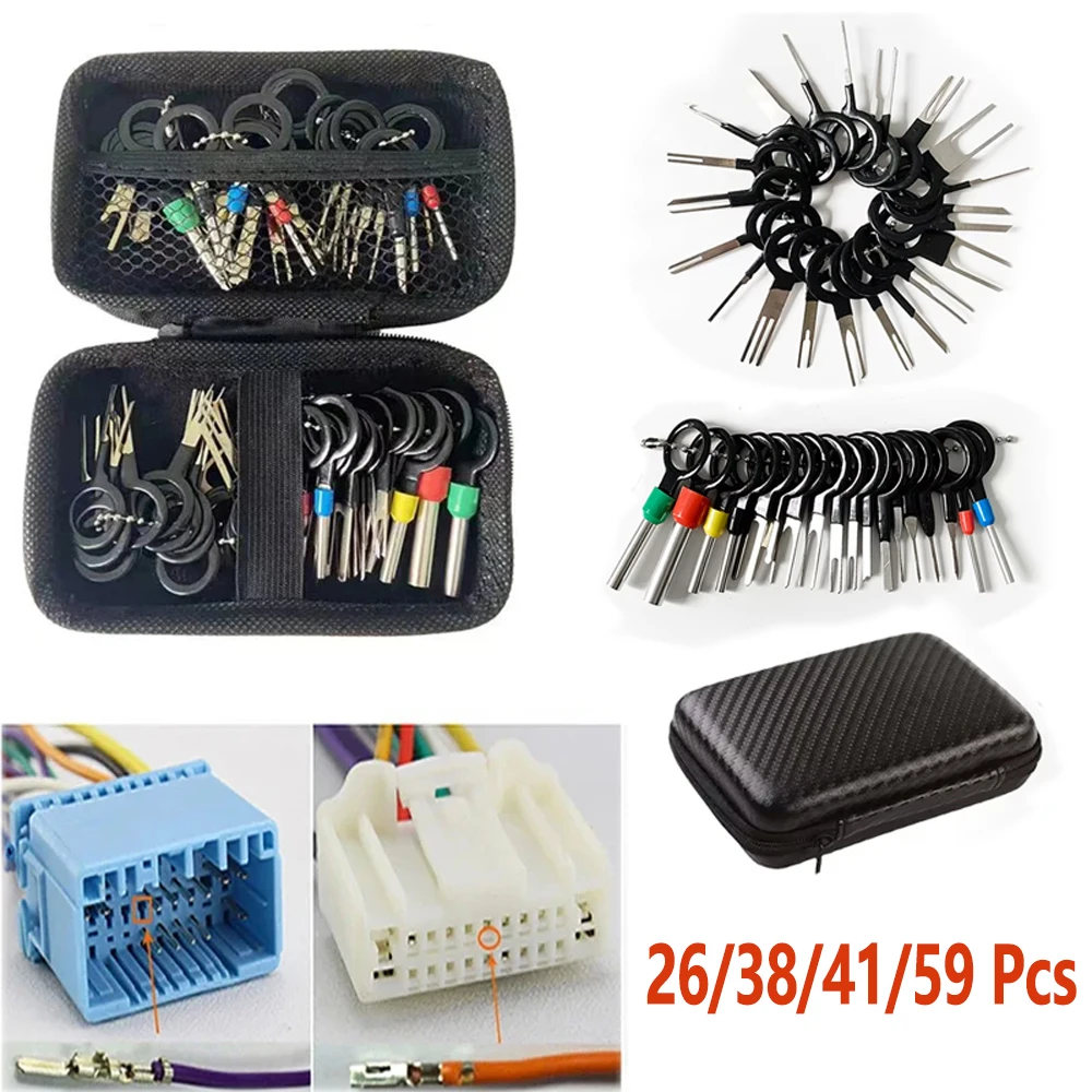 26/38/41/59Pcs Automotive Plug Pullers Car Terminal Removal Repair Tools Electrical Wiring Crimp Connector Pin Extractor Kit
