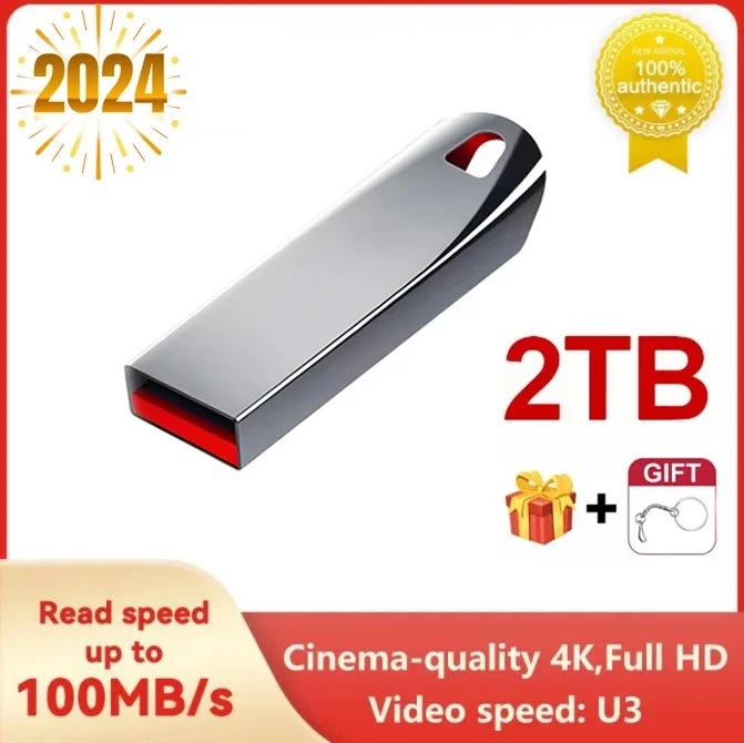 Original 2TB USB Flash 3.0 Drive 1TB Metal Real Capacity Memory Stick 512GB High Speed Flash Memory Black Gift Storage U Disk