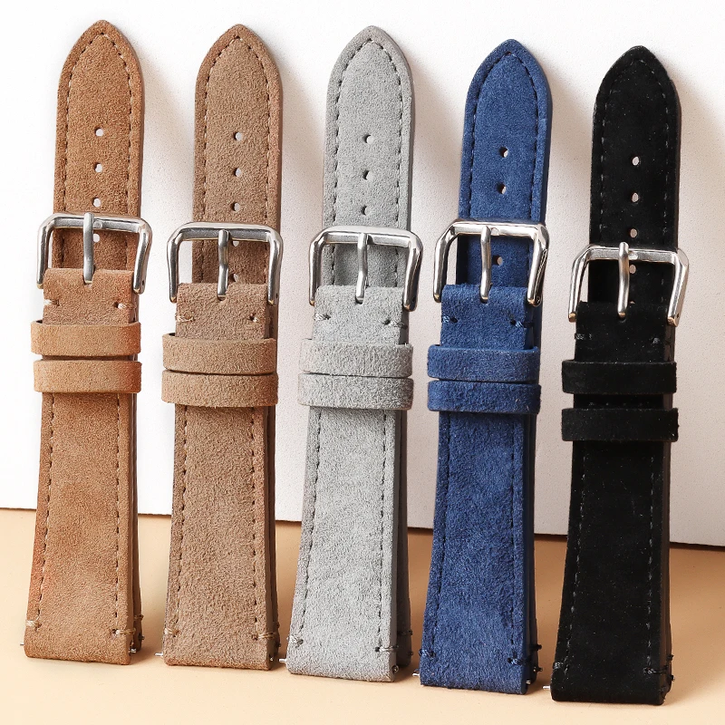 Suede Leather Strap 20mm 22mm Vintage Soft Watch Band Quick Release Wristband for Seiko for Omega Bracelet Replacement Belt