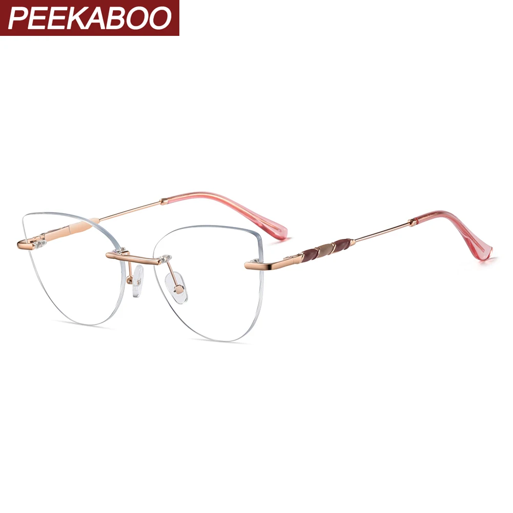 

Peekaboo rimless glasses female clear lens metal cat eye glasses frame women pink gold black accessories ladies fashion
