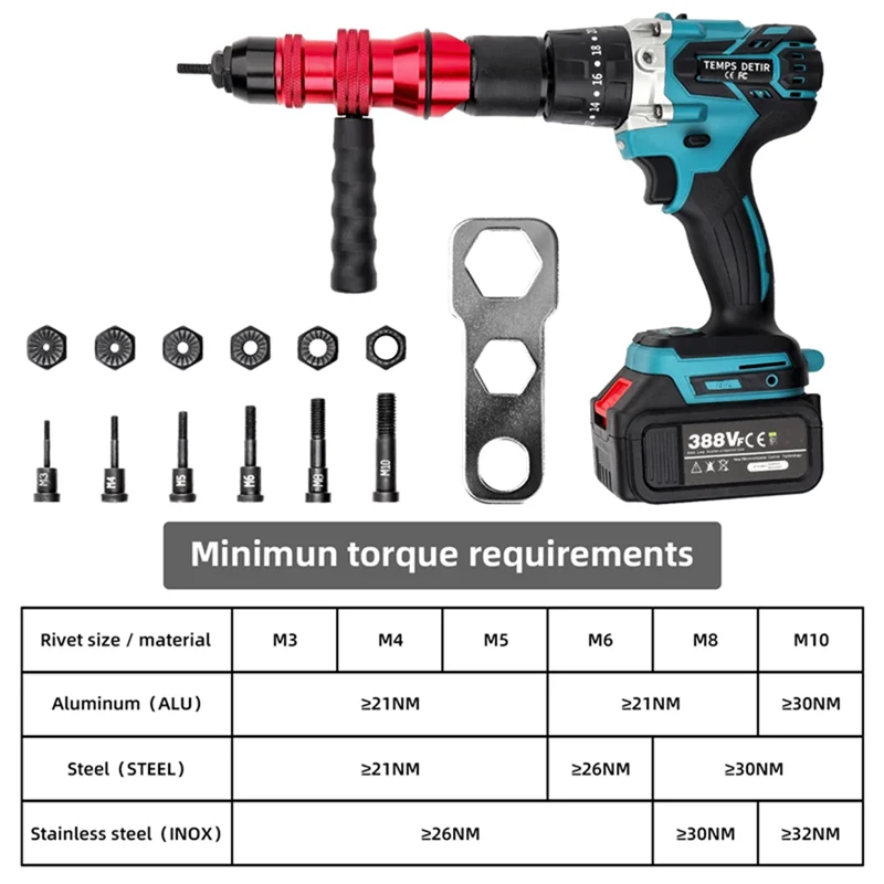 Electric Rivet Gun Conversion Adapter Kit Electric Rivet Nut Adapter M3 M4 M5 M6 M8 M10 Manual Riveter Tool