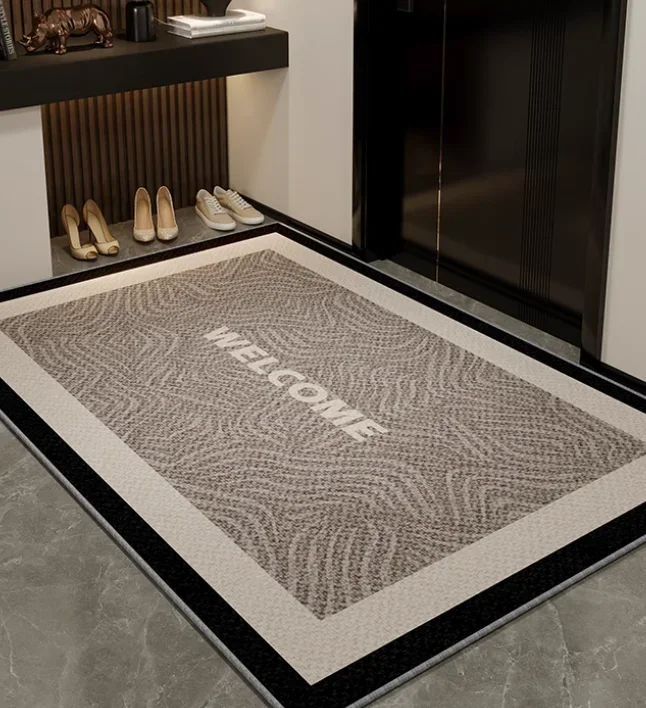 The floor mat for the entrance door can be customized with a dirt resistant and washable carpet