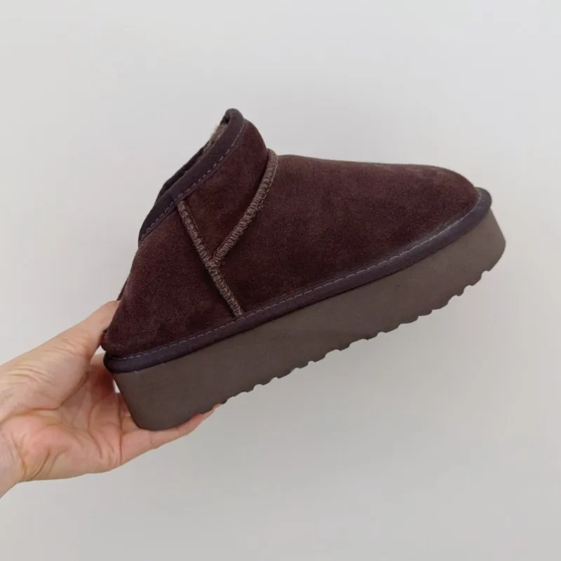 Winter Female Ultra Mini Platform Snow Boots New Wool Leather Boot Fur Thick Bottom Can be stepped Men Warm Boots