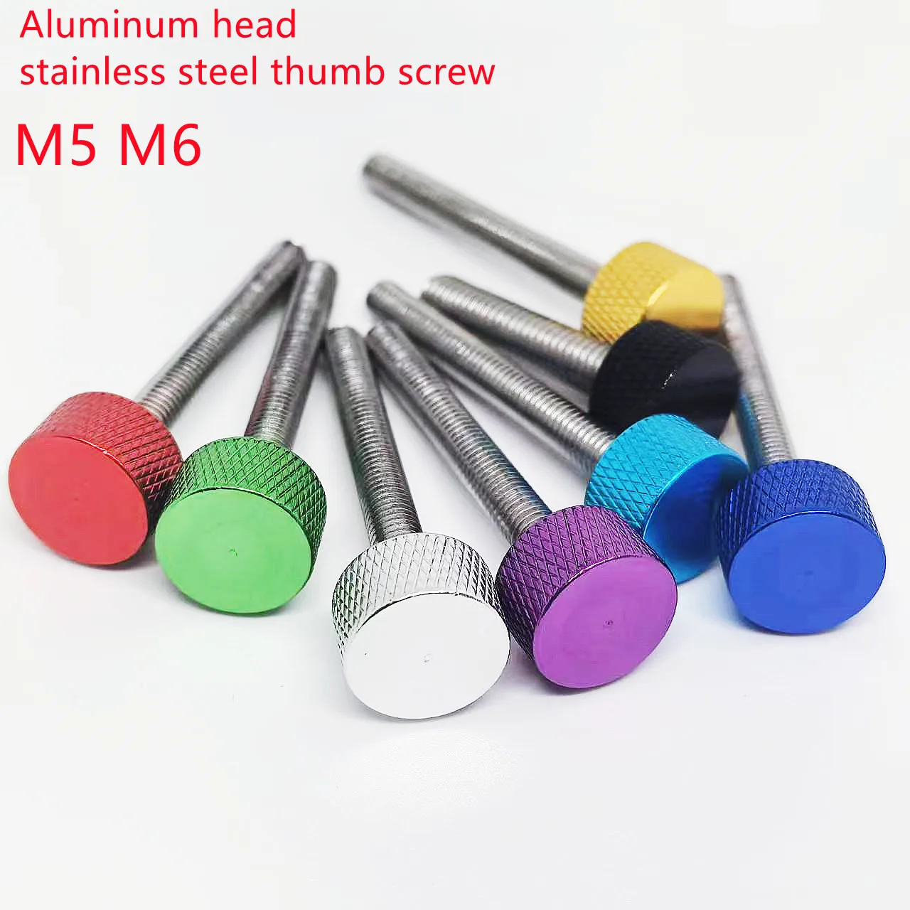 2pcs-5PCS M5 M6 Aluminum Knurled Flat Head Stainless Steel Thread Hand Tighten Thumb Screw