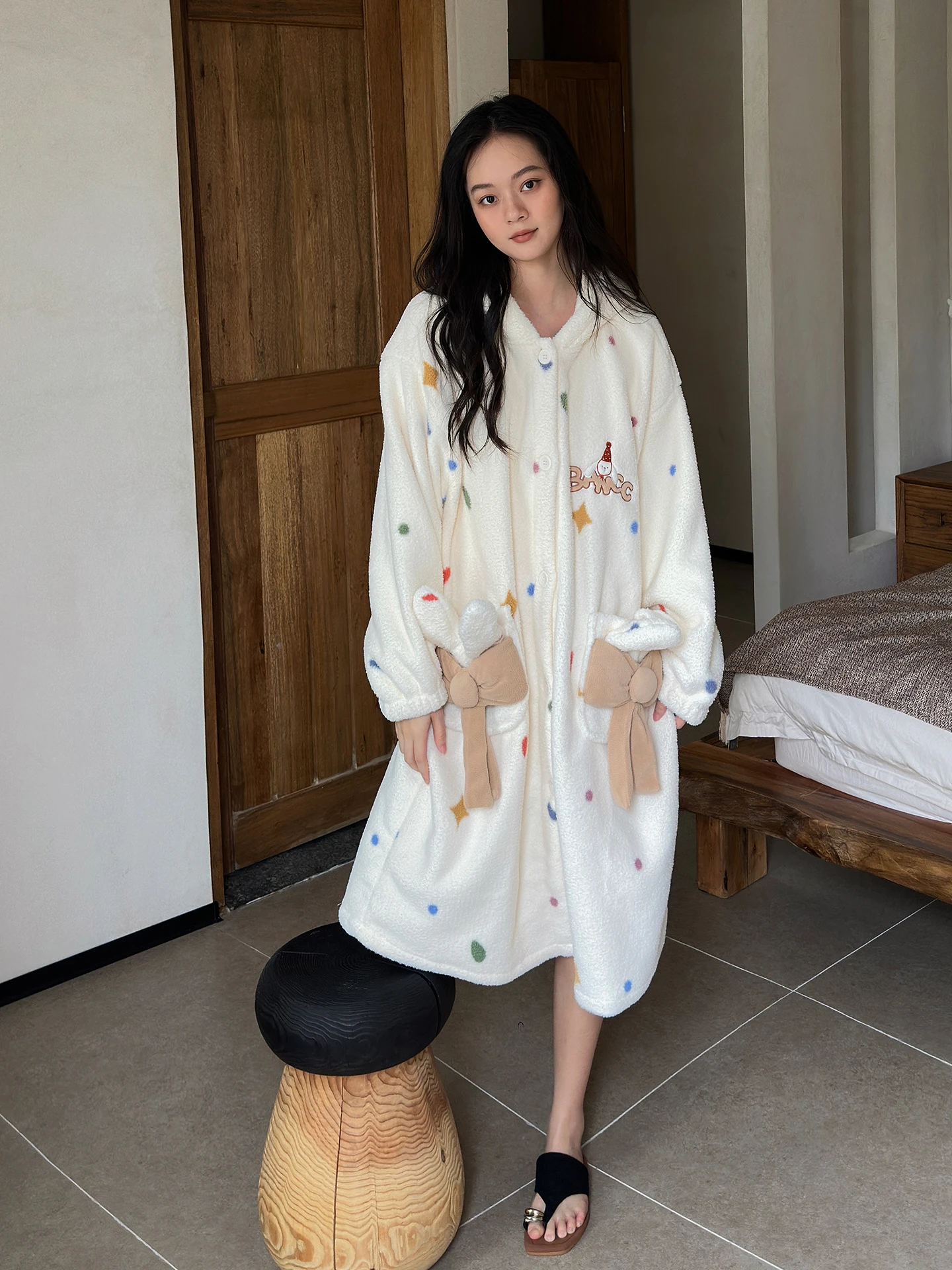 thi-coral-fce-robe-women's-mid-length-home-clothes-spwear-winter-warm-plu-batobe-hooded-nightgown-velvet-polyester