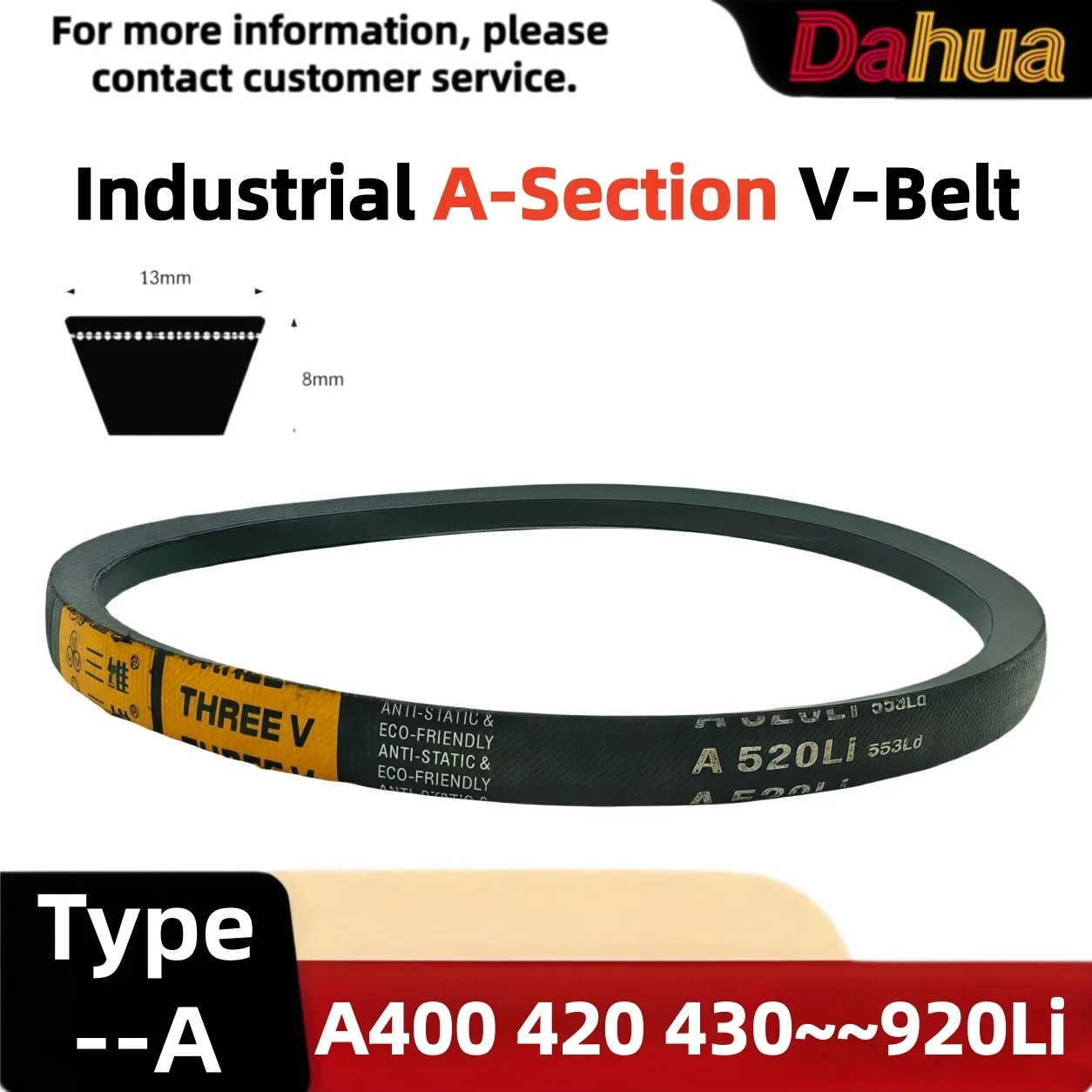 Industrial Sanwei A-Section V-Belt 13x8mm 40° A400Li-A920Li heavy-duty for pumps, fans compressors conveyors machine tools