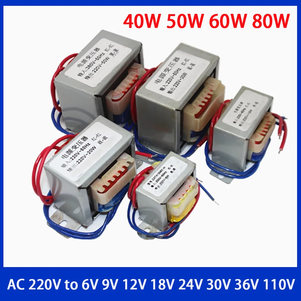 40W 50W 60W 80W Power Transformer Input AC 220V 50HZ Output AC 6V 9V 12V 15V 18V 24V 30V 36V 110V 220V Single V 2 Line