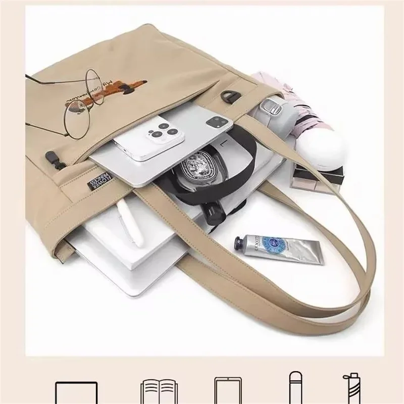 2025 New Artistic Sausage Dog Embroidery Canvas Tote Bag Cute Handbag Large Capacity Shoulder Bag Commuting Office Shopping Bags