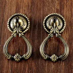 DRELD 2Pcs Antique Brass Furniture Handles Vintage Cabinet Knobs and Handles Door Closet Cabinet Drawer Pull Handle for Kitchen