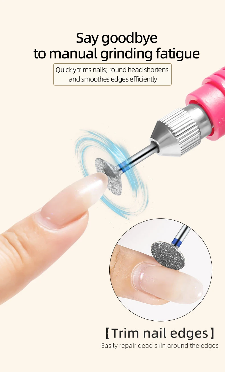 Diamond Nail Grinding Heads for Electric Drills Removable Polish/Cuticle Trim Bits Professional Manicure Pedicure Tool Flat Disk